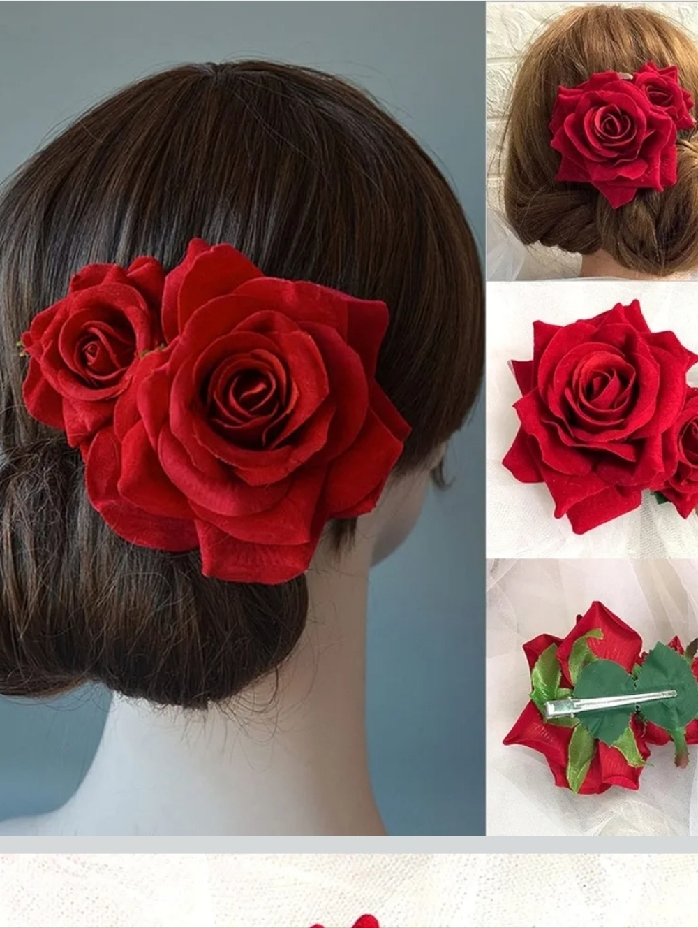 Red Rose Hair Clip Floral Accessory - Unbranded